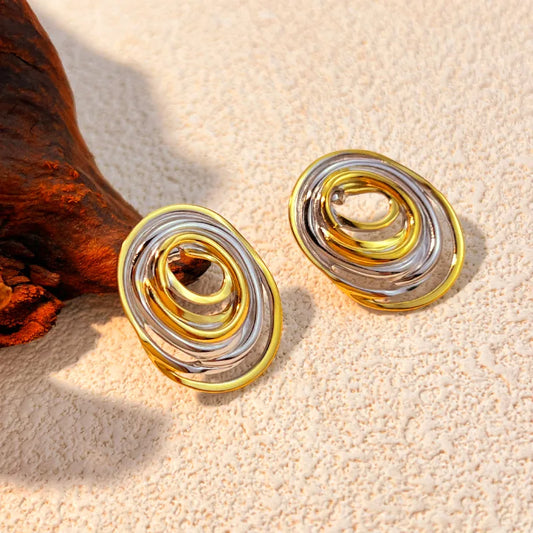 Aretes Ovalados Bicolor Acero Inoxidable