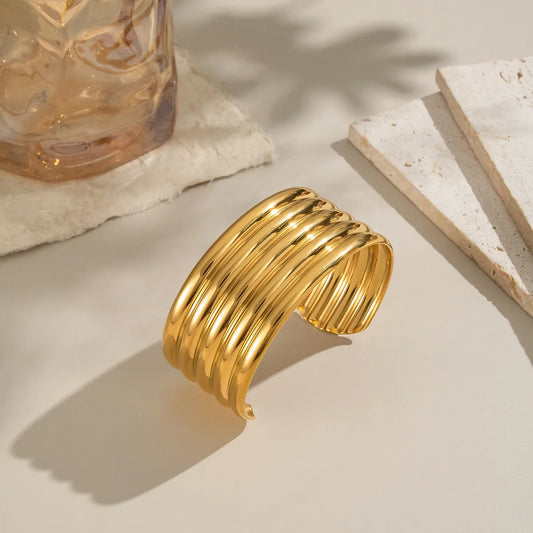 Pulsera Gruesa Líneas Acero Inoxidable