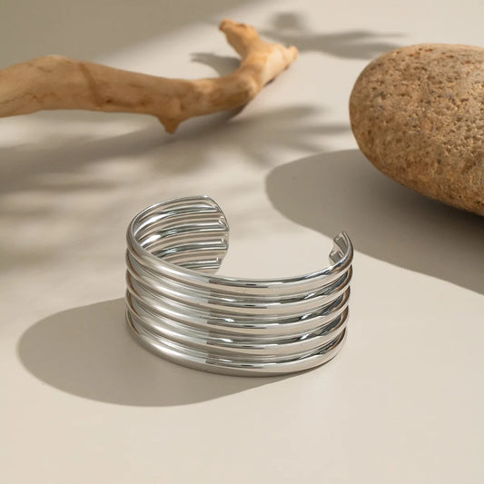 Pulsera Gruesa Líneas Acero Inoxidable