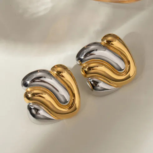 Aretes Cuadrado Bicolor Acero Inoxidable