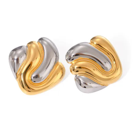 Aretes Cuadrado Bicolor Acero Inoxidable