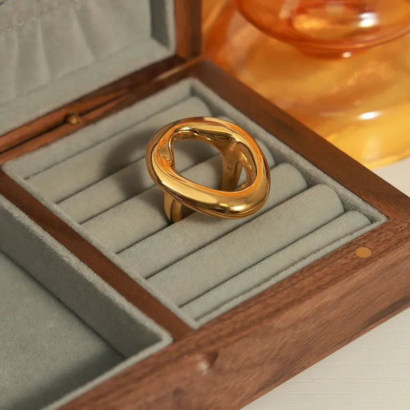 Anillo Exagerado Dorado Acero Titanio