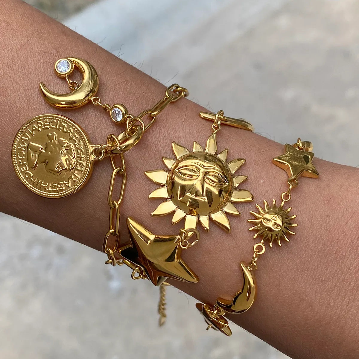 Pulsera Sol Estrella Luna Acero Inoxidable