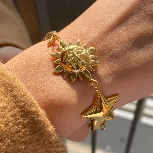 Pulsera Sol Estrella Luna Acero Inoxidable