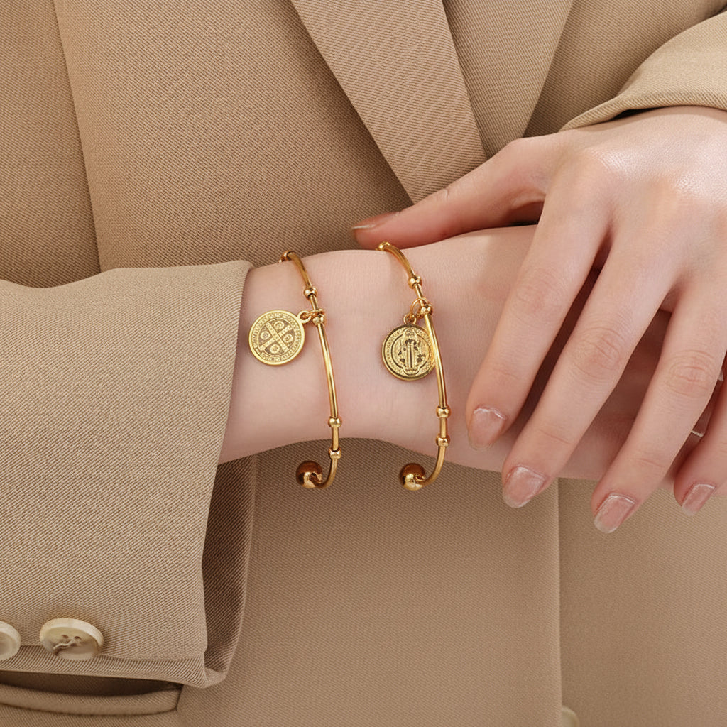 Pulsera Abierta San Benito Acero Inoxidable