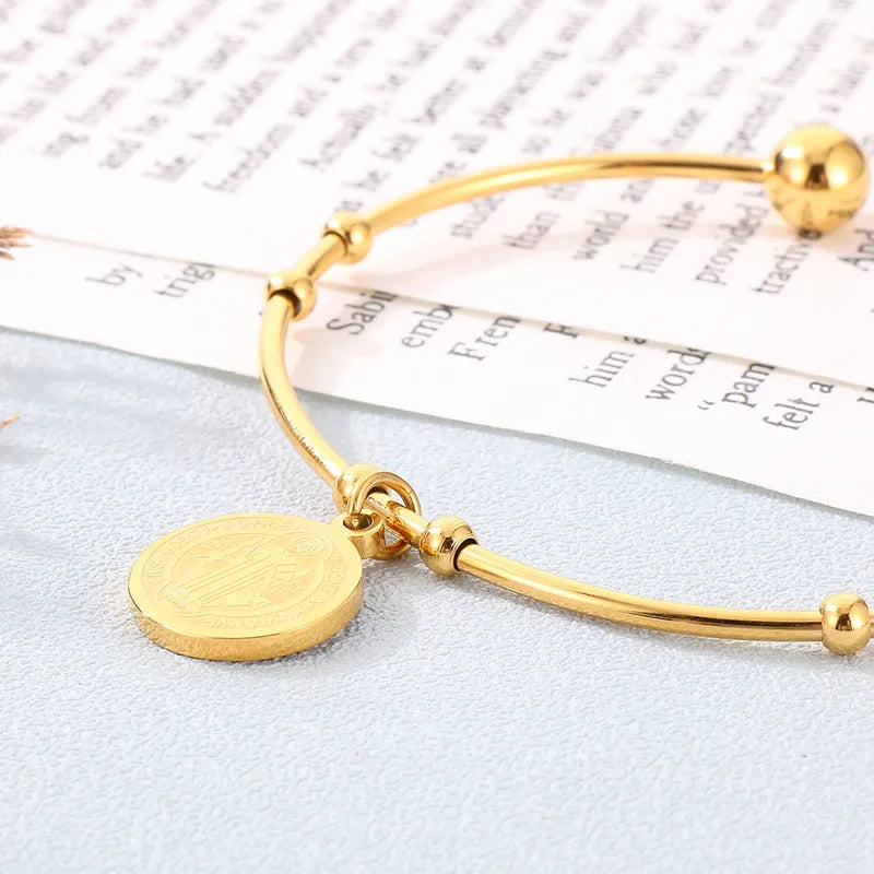 Pulsera Abierta San Benito Acero Inoxidable