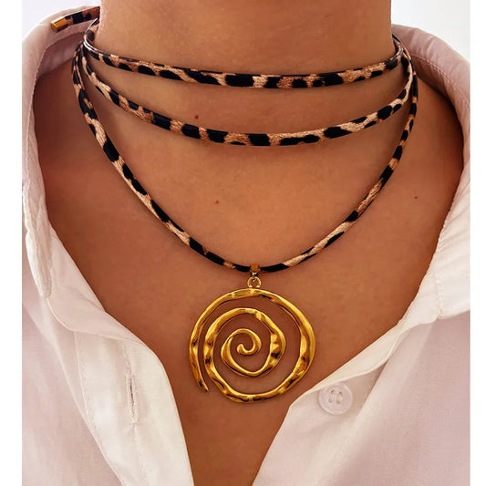 Collar Espiral Leopardo Nylon Acero Inoxidable