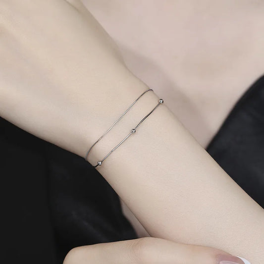 Pulsera Doble Bolitas Plata Esterlina