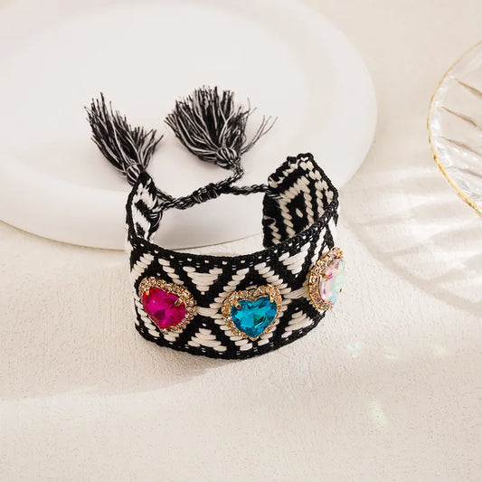 Pulsera Gruesa Tejida Corazones