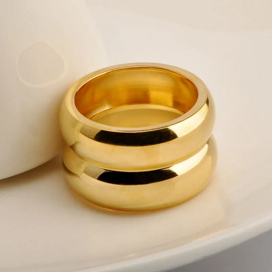 Anillo Grueso Dorado Acero Titanio