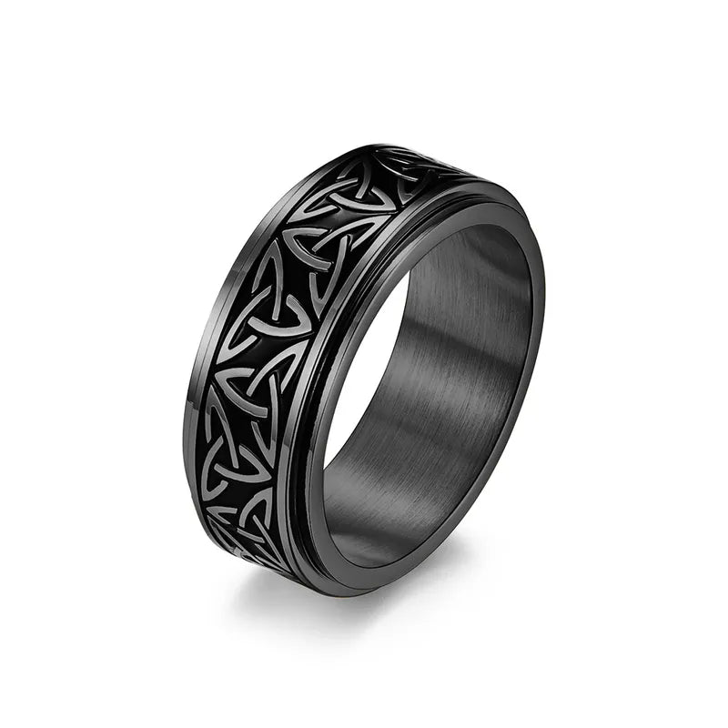 Anillo Giratorio Figuras Negro Acero Titanio