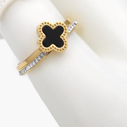 Anillo Doble Trébol Negro Acero Inoxidable