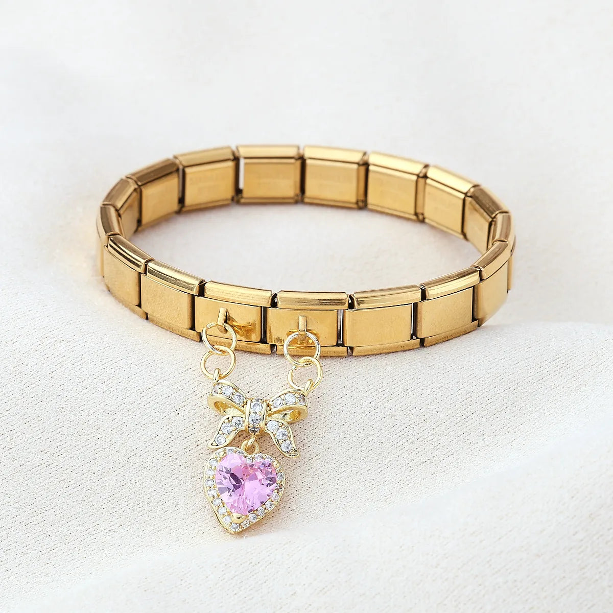 Pulsera Italiana Corazón Moño Acero Inoxidable