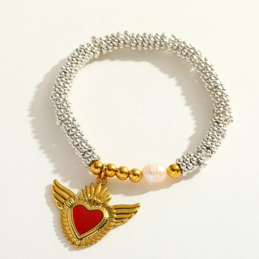 Pulsera Ajustable Con Colgante De Corazón Alas