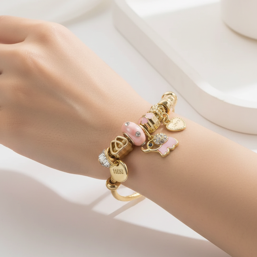 Pulsera Elefante Rosa Acero Inoxidable