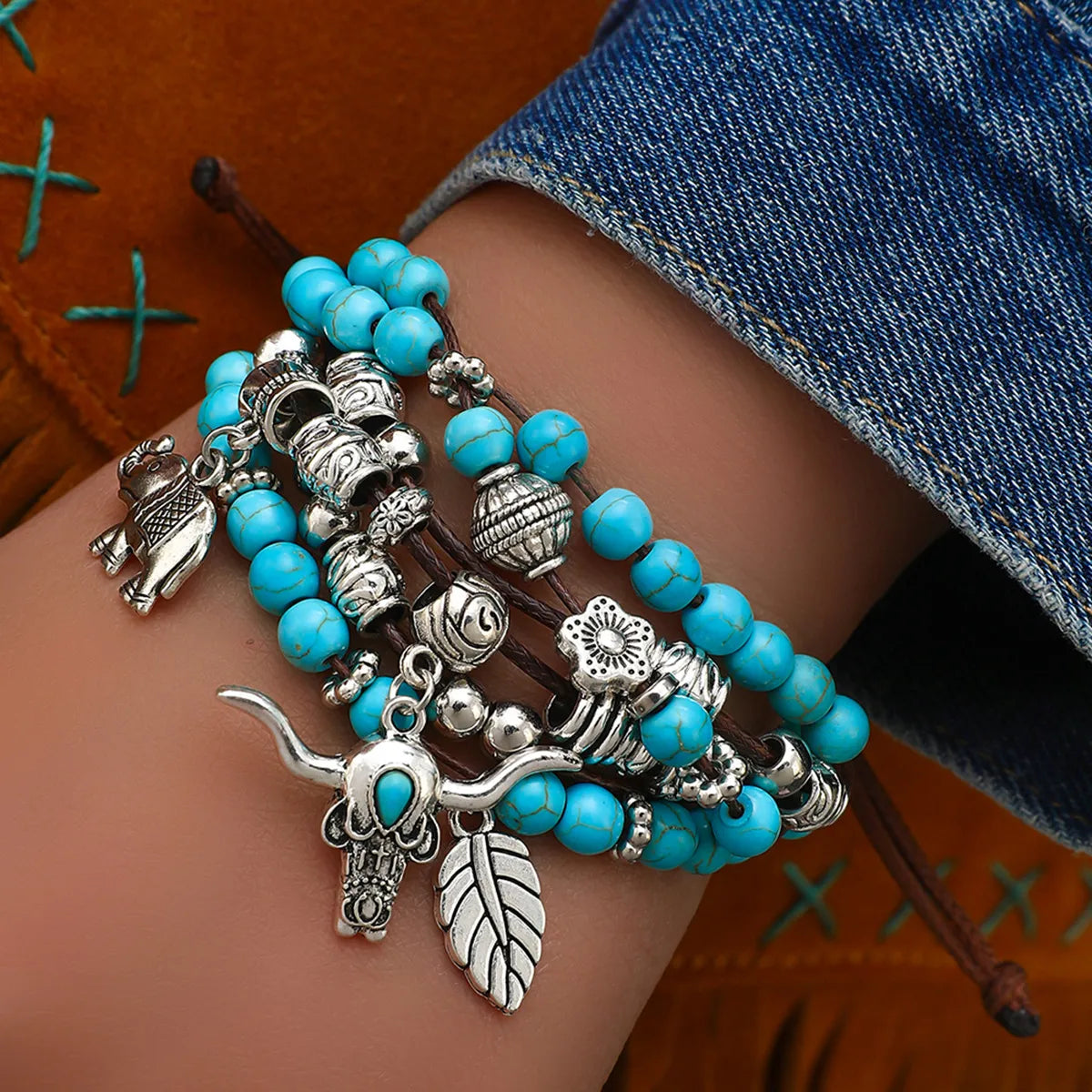 Pulsera Elefante Toro Turquesa Aleación