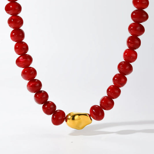 Collar Bolas Rojo Acrílico Acero Inoxidable