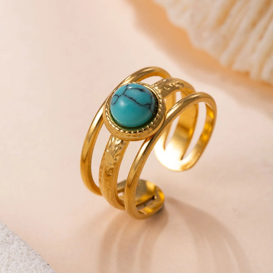 Anillo Abierto Turquesa Acero Inoxidable