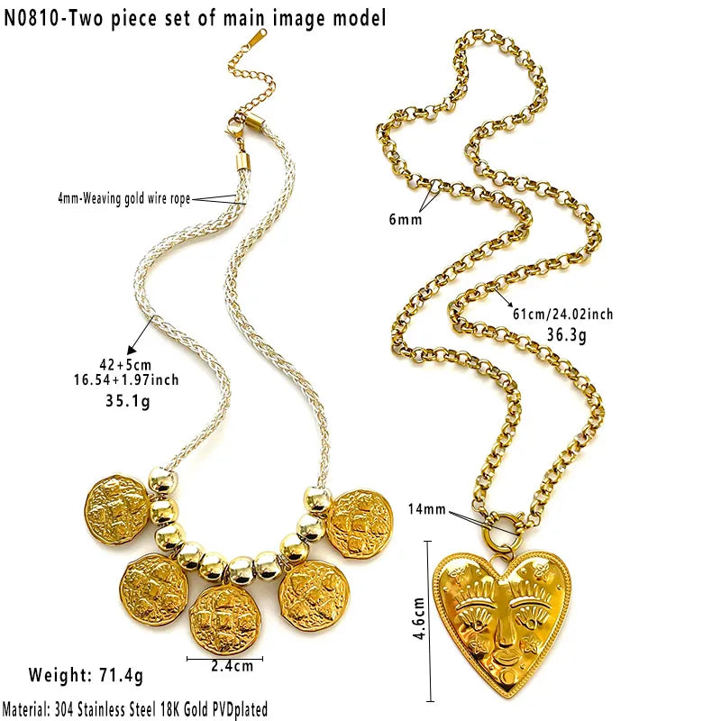 Set Collares Corazón Acero Inoxidable