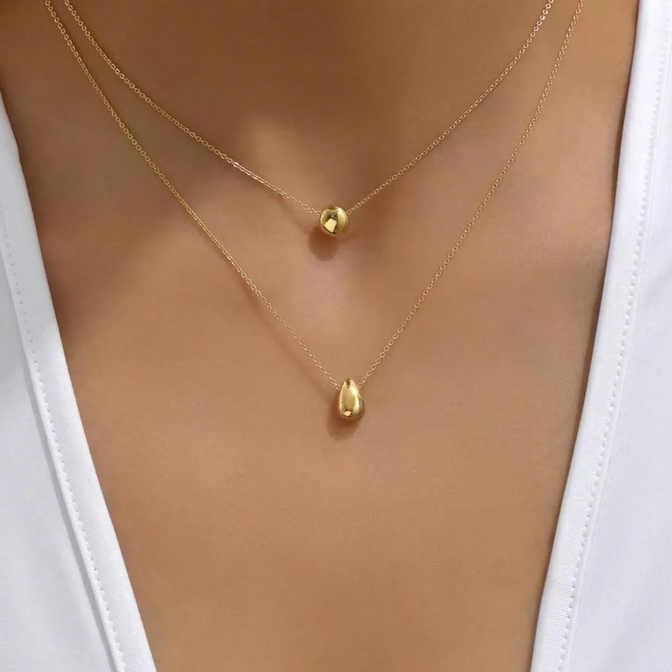 Collar Doble Gotita Agua Acero Inoxidable