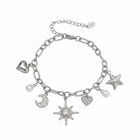 Pulsera Corazón Estrella Luna Acero Inoxidable