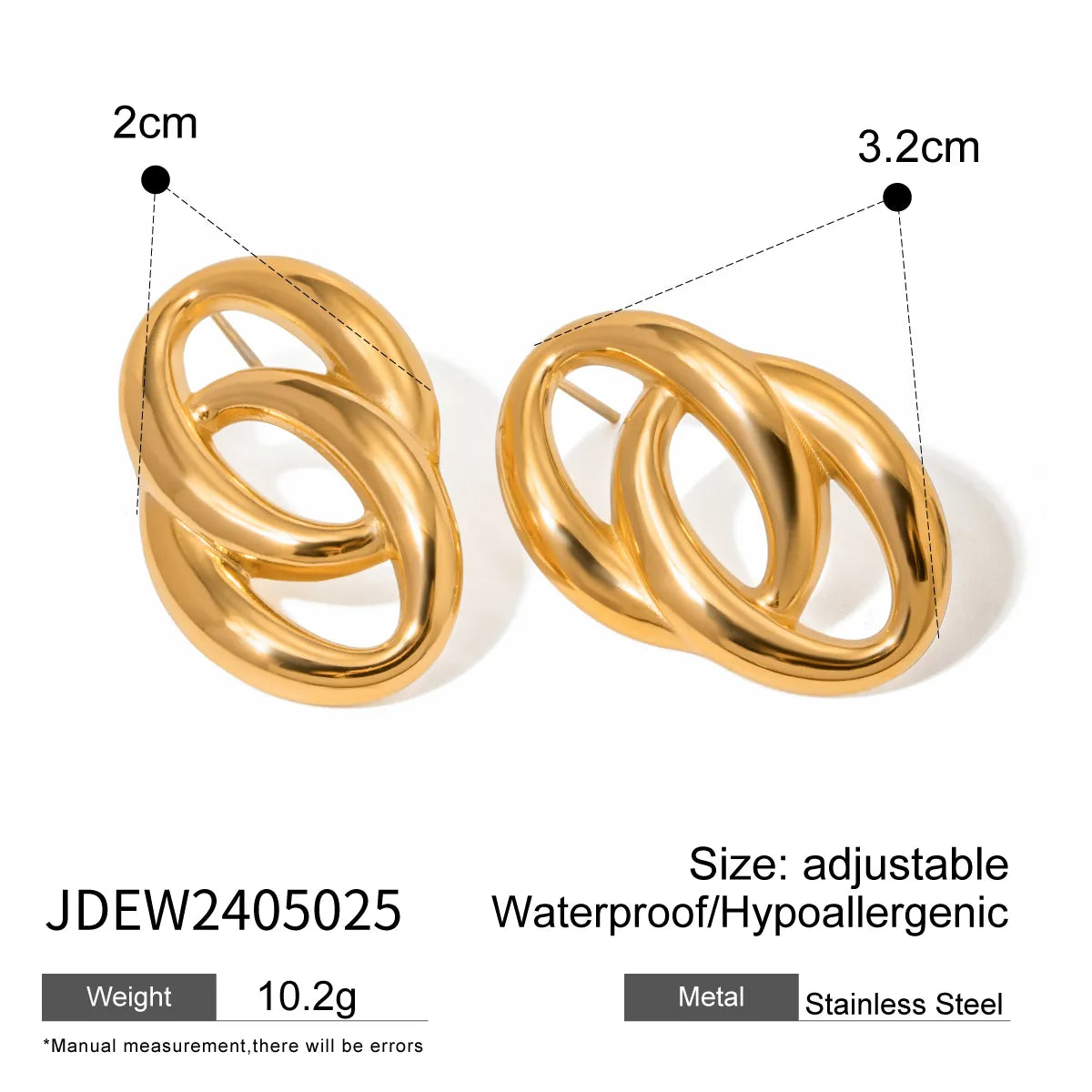 Aretes Doble Ovalo Dorado Acero Inoxidable