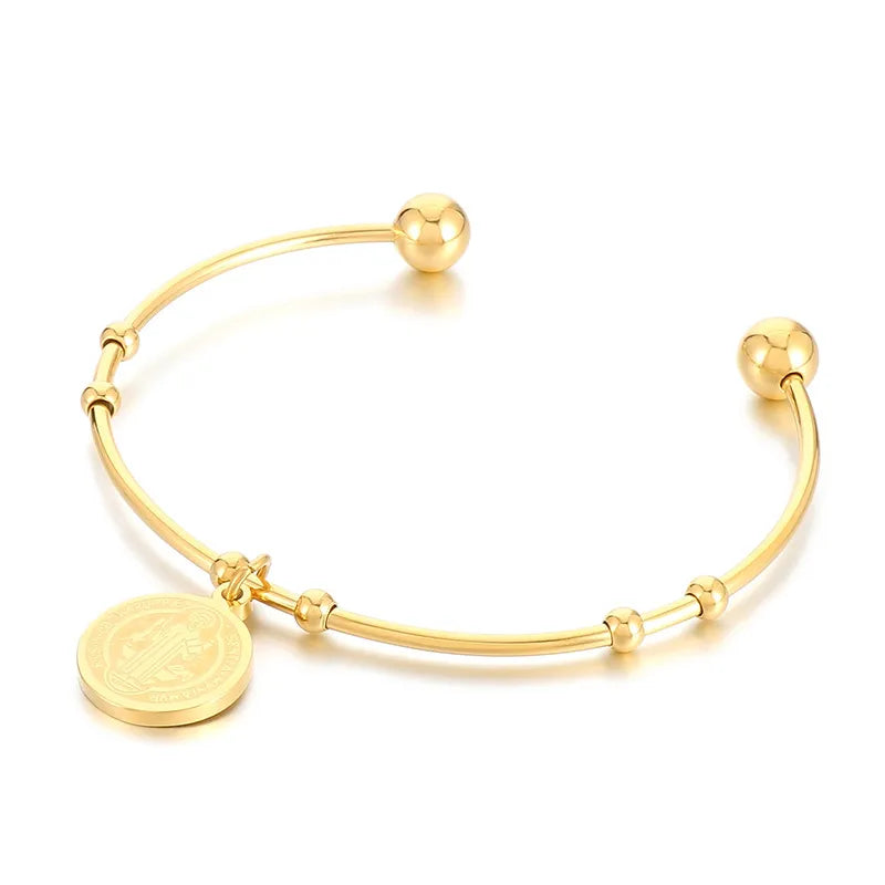 Pulsera Abierta San Benito Acero Inoxidable