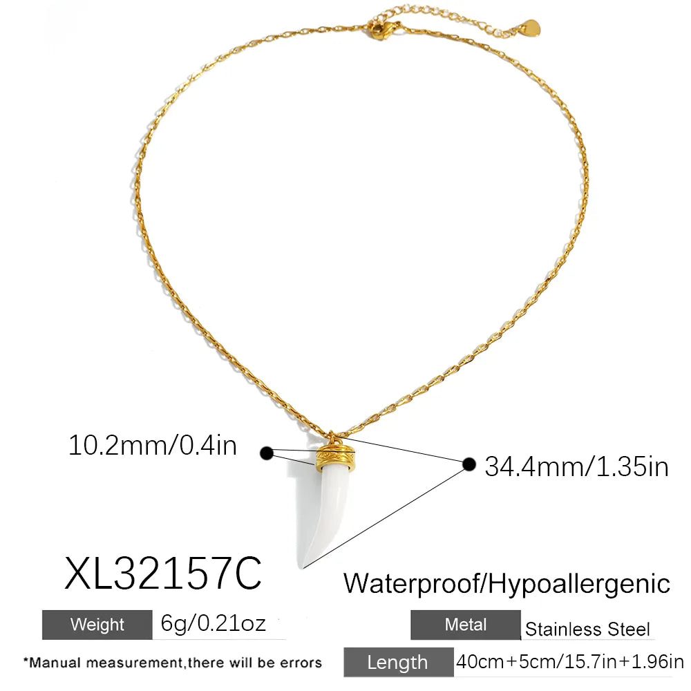 Collar Cuerno Blanco Acero Inoxidable