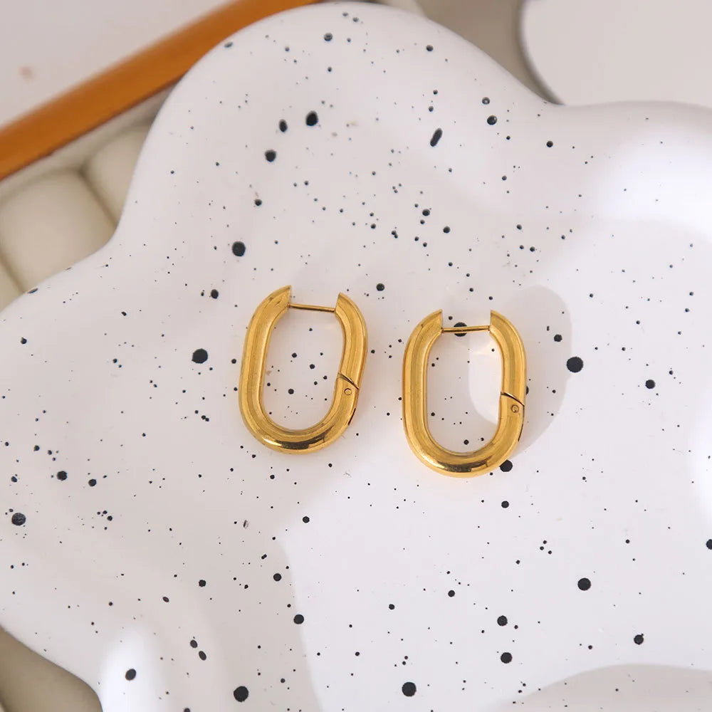 Aretes Ovalados Dorados Acero Inoxidable