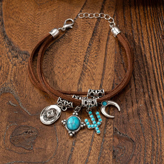 Pulsera Cactus Sombrero Café Turquesa Metal