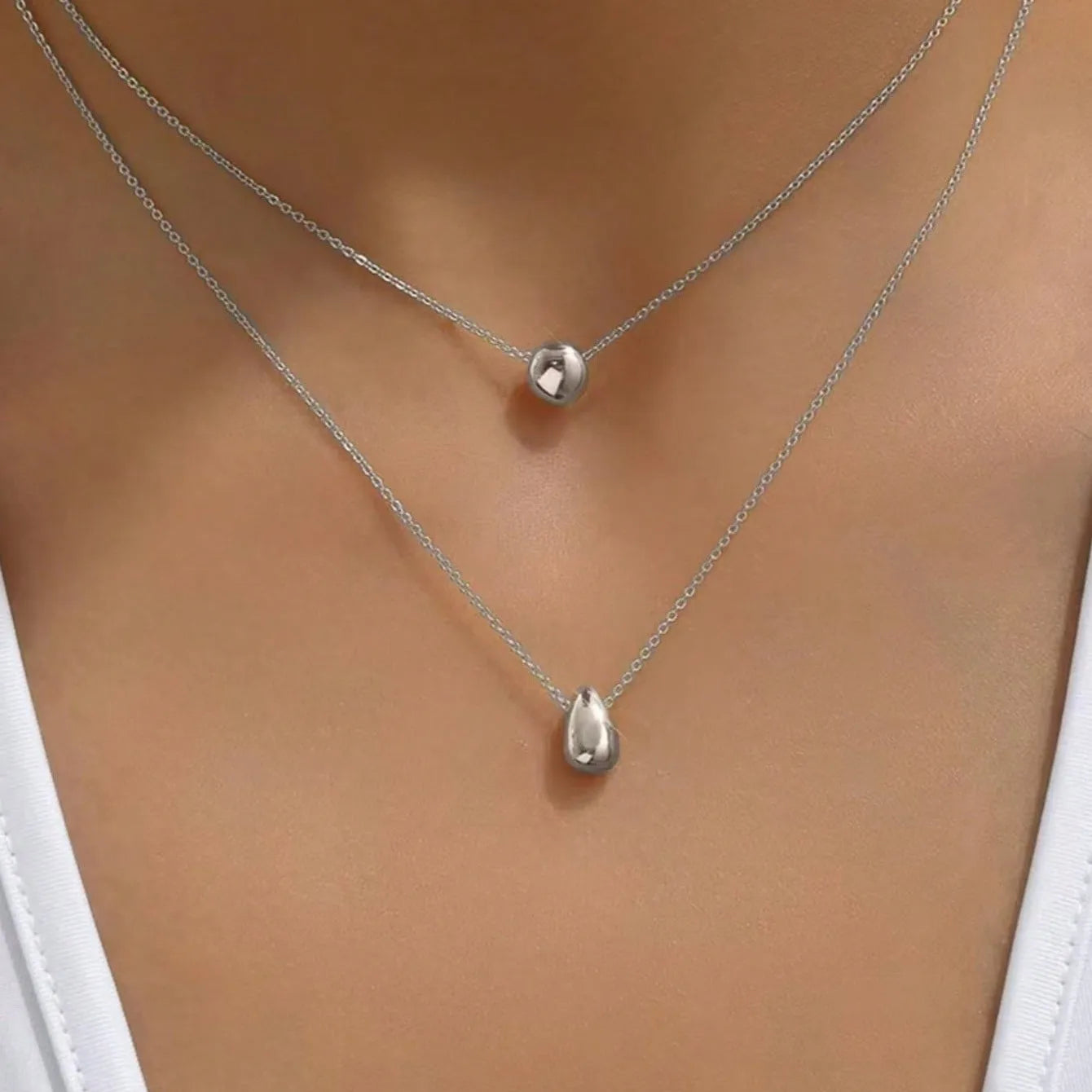 Collar Doble Gotita Agua Acero Inoxidable