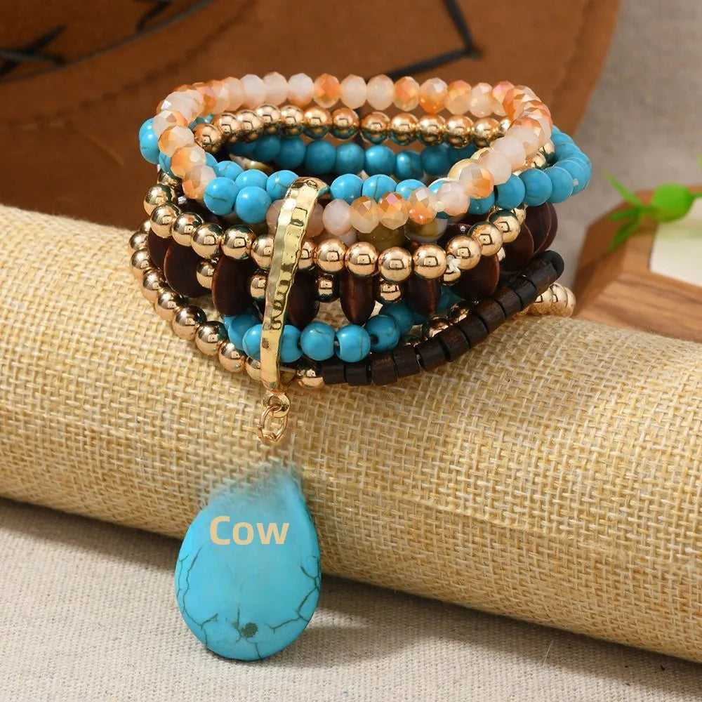 Pulsera Multiple Turquesa Cafe Aleación