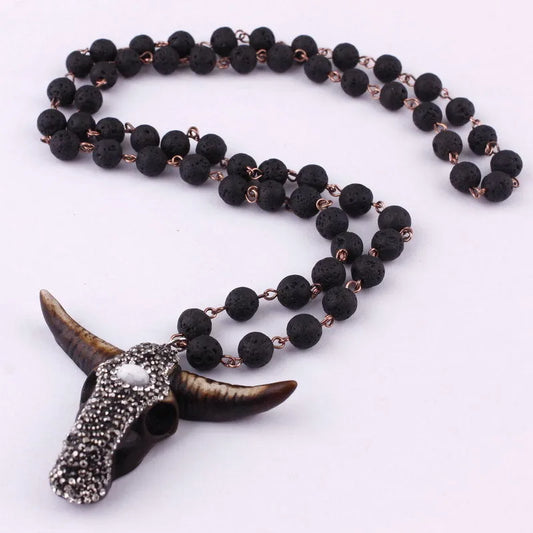 Collar Cabeza Toro Cadena Cuentas Ágata