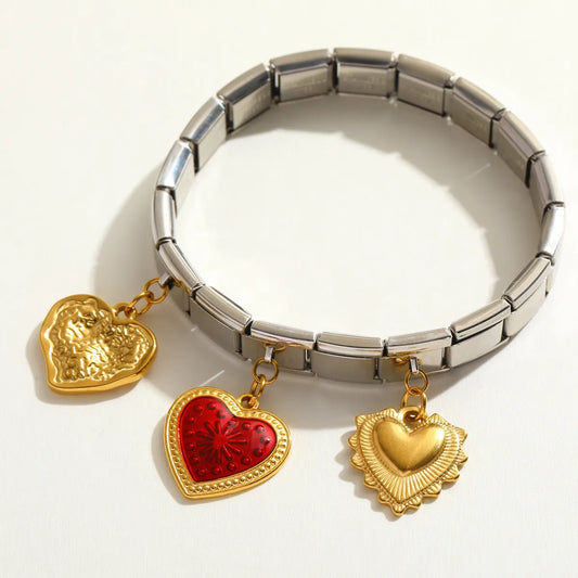 Pulsera Italiana Corazones Acero Inoxidable