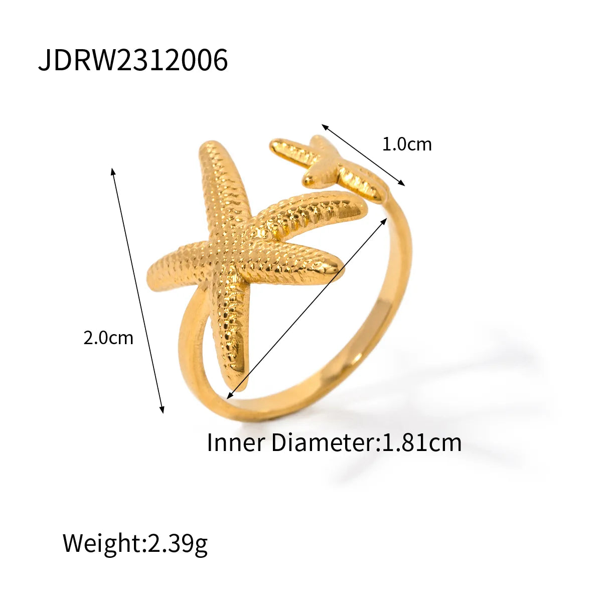 Anillo Estrellas Mar Dorado Acero Inoxidable