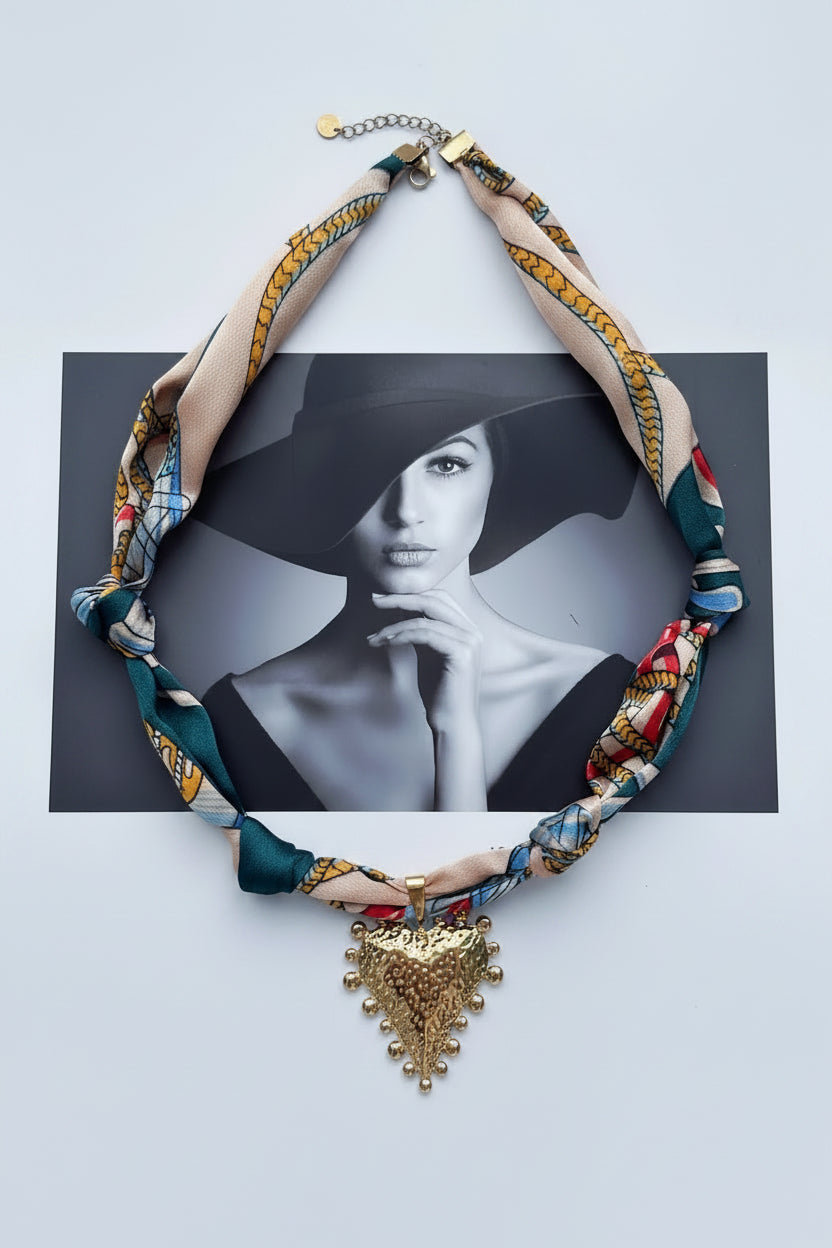Collar Corazón Sol Cruz Tela Acero Inoxidable