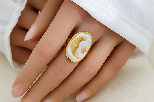 Anillo Abierto Luna Estrella Acero Inoxidable