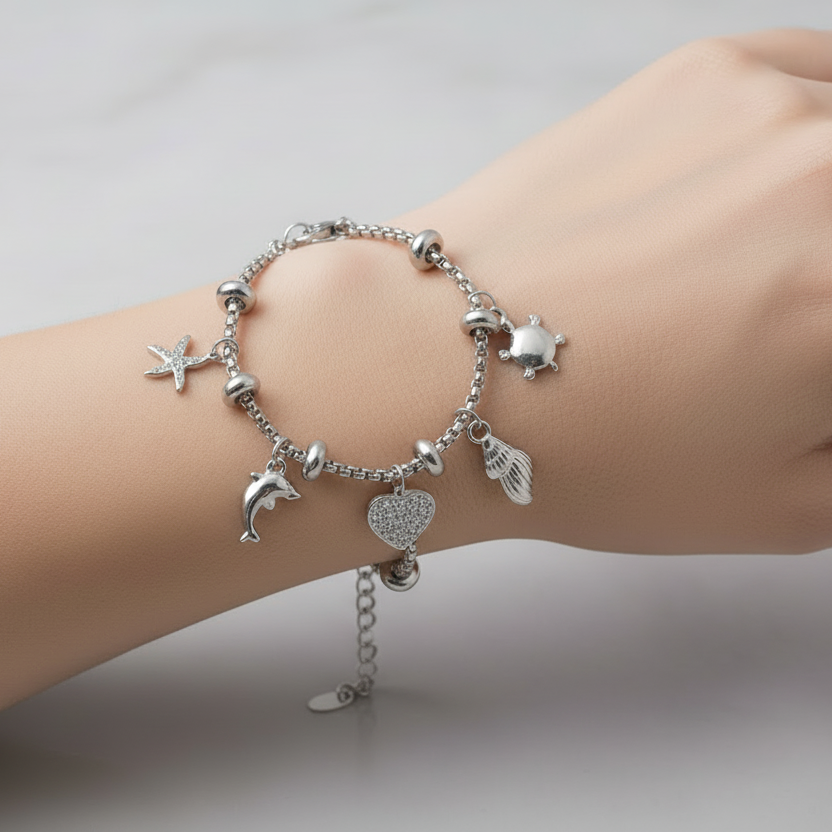 Pulsera Estrella Delfín Tortuga Acero Inoxidable