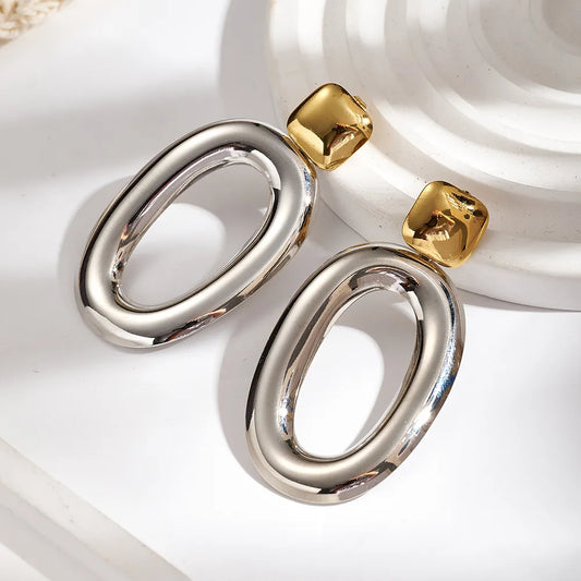 Aretes Bicolor Ovalado Acero Inoxidable