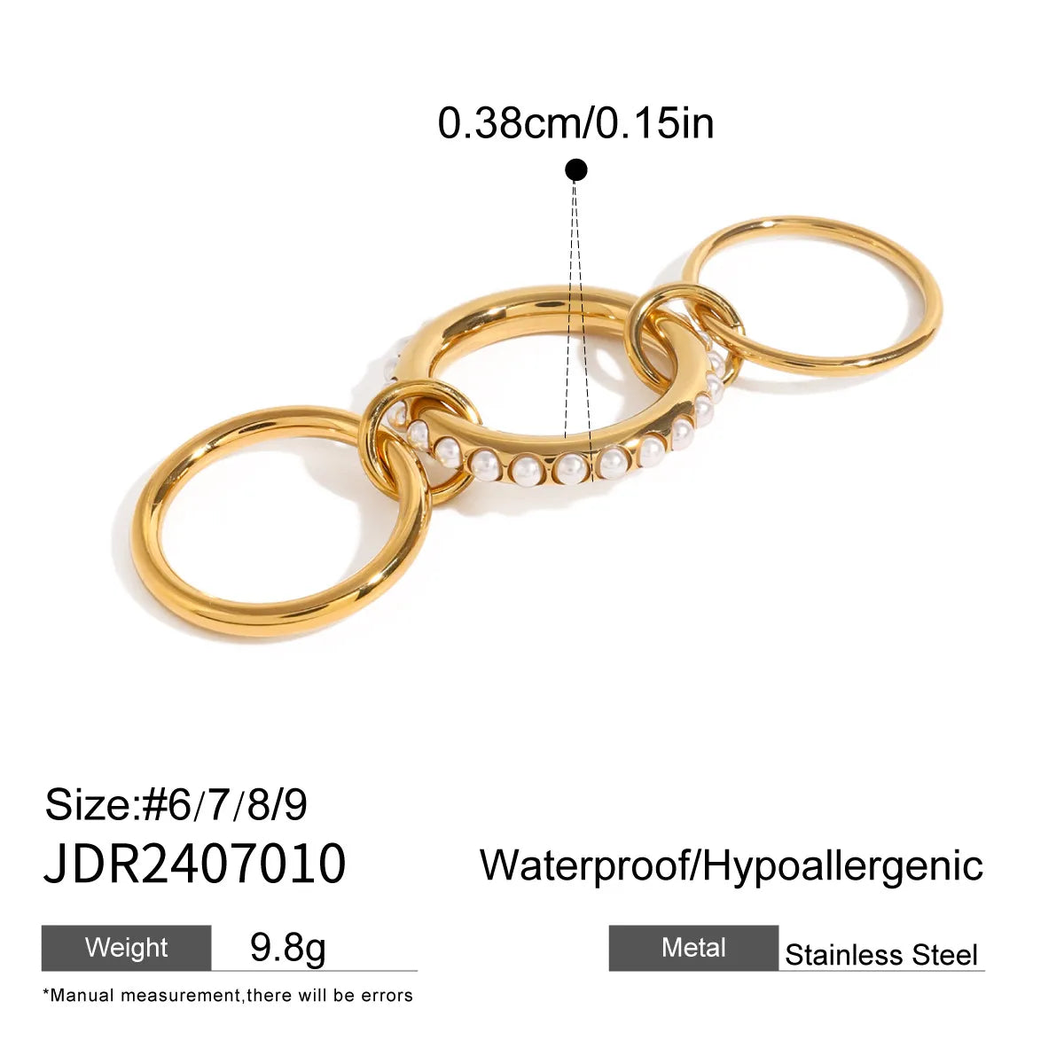 Anillo Triple Perlas Acero Inoxidable