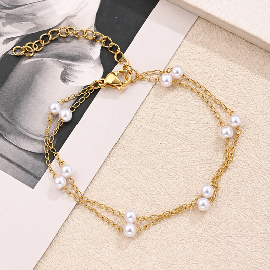 Pulsera Perla Dorada Acero Inoxidable