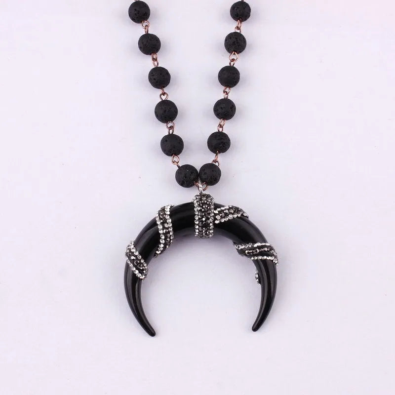 Collar Cuerno Negro Cuentas Ágata