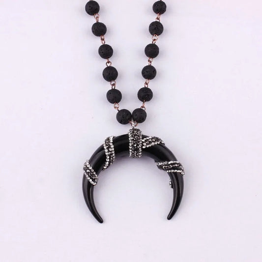 Collar Cuerno Negro Cuentas Ágata