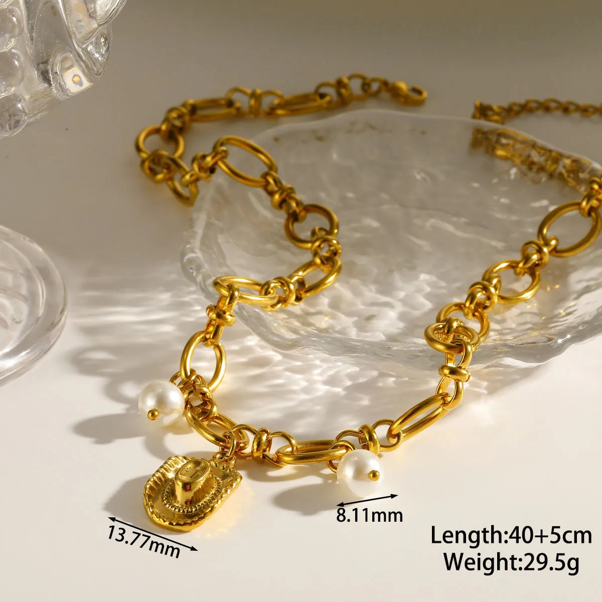 Collar Sombrero Perlas Acero Inoxidable
