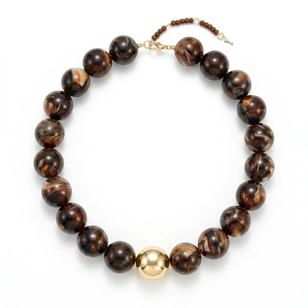 Collar Bolas Café Acrílico