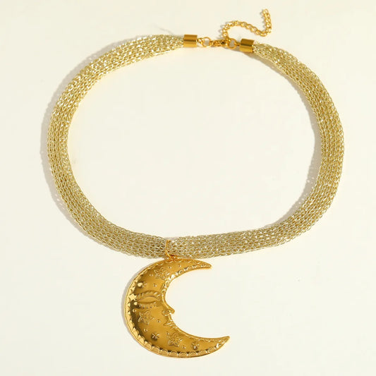 Collar Hilo Dorado Luna Acero Inoxidable