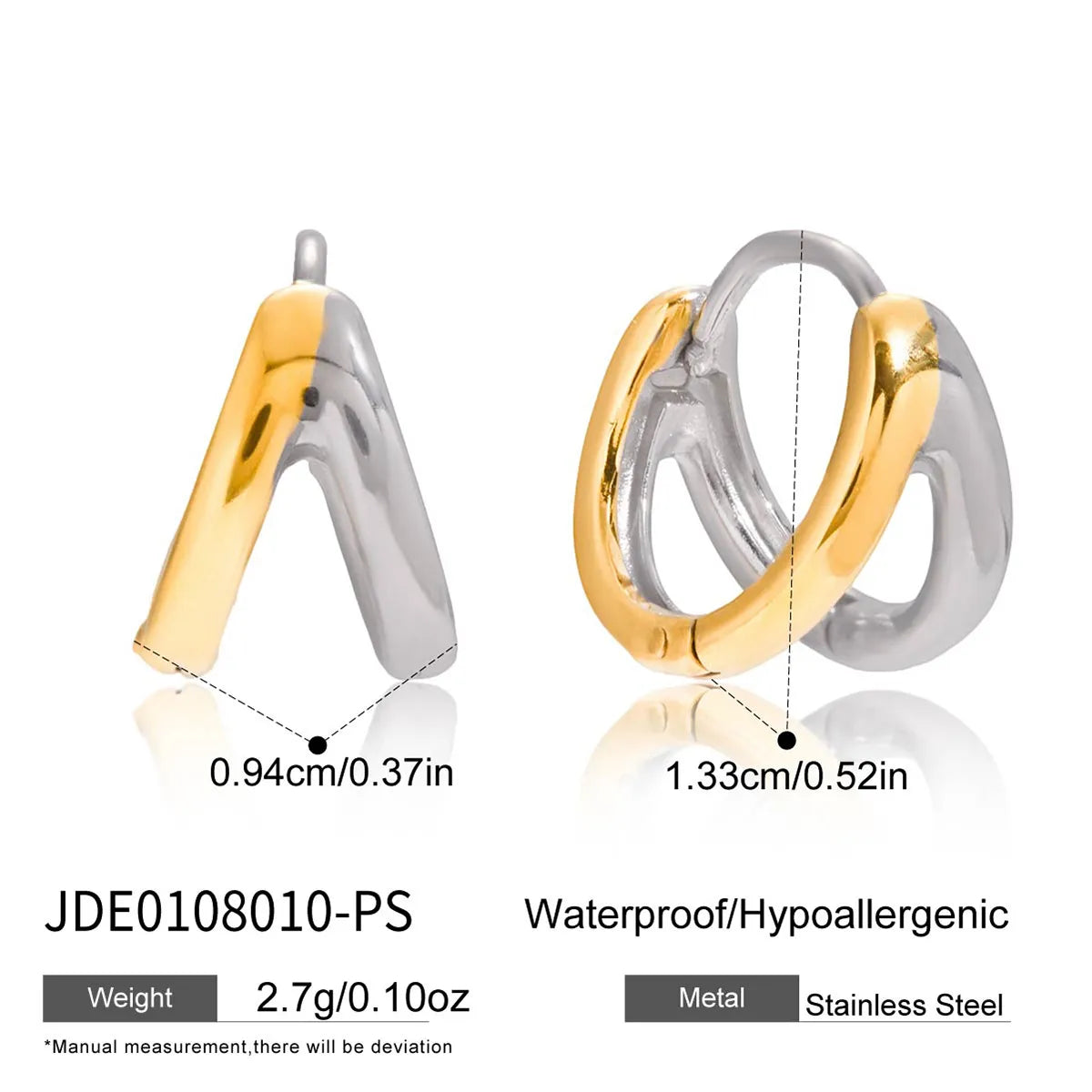 Aretes Doble Bicolor Acero Inoxidable