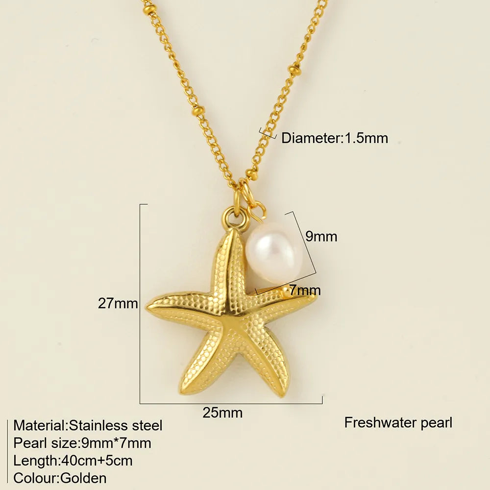 Collar Estrella de Mar Perla Acero Inoxidable