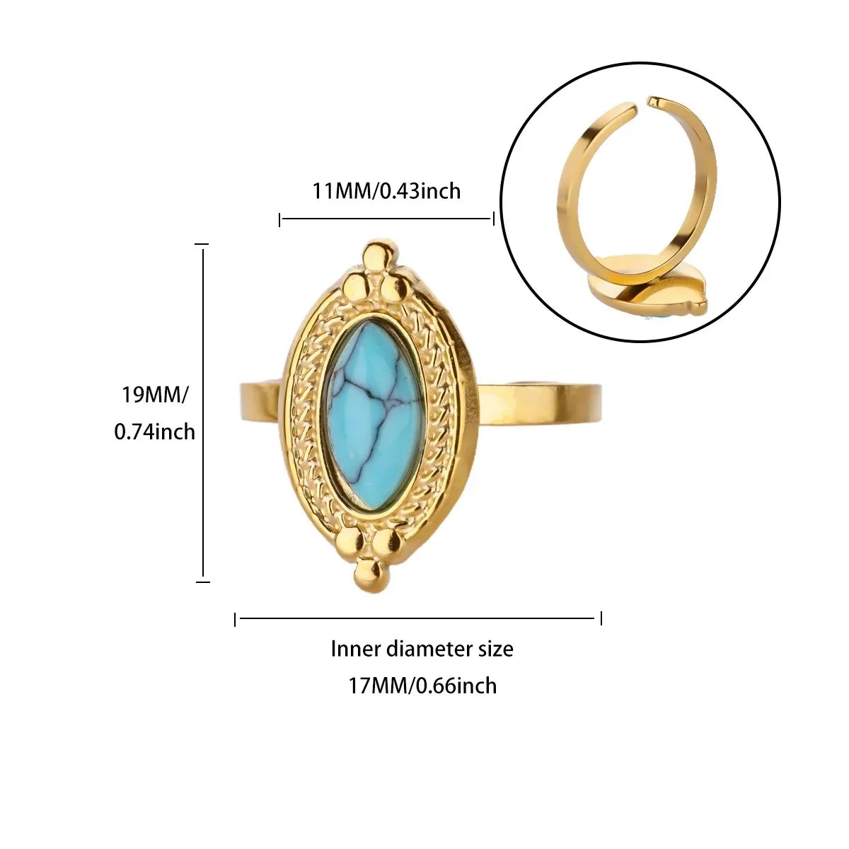 Anillo Turquesa Vintage Acero Inoxidable