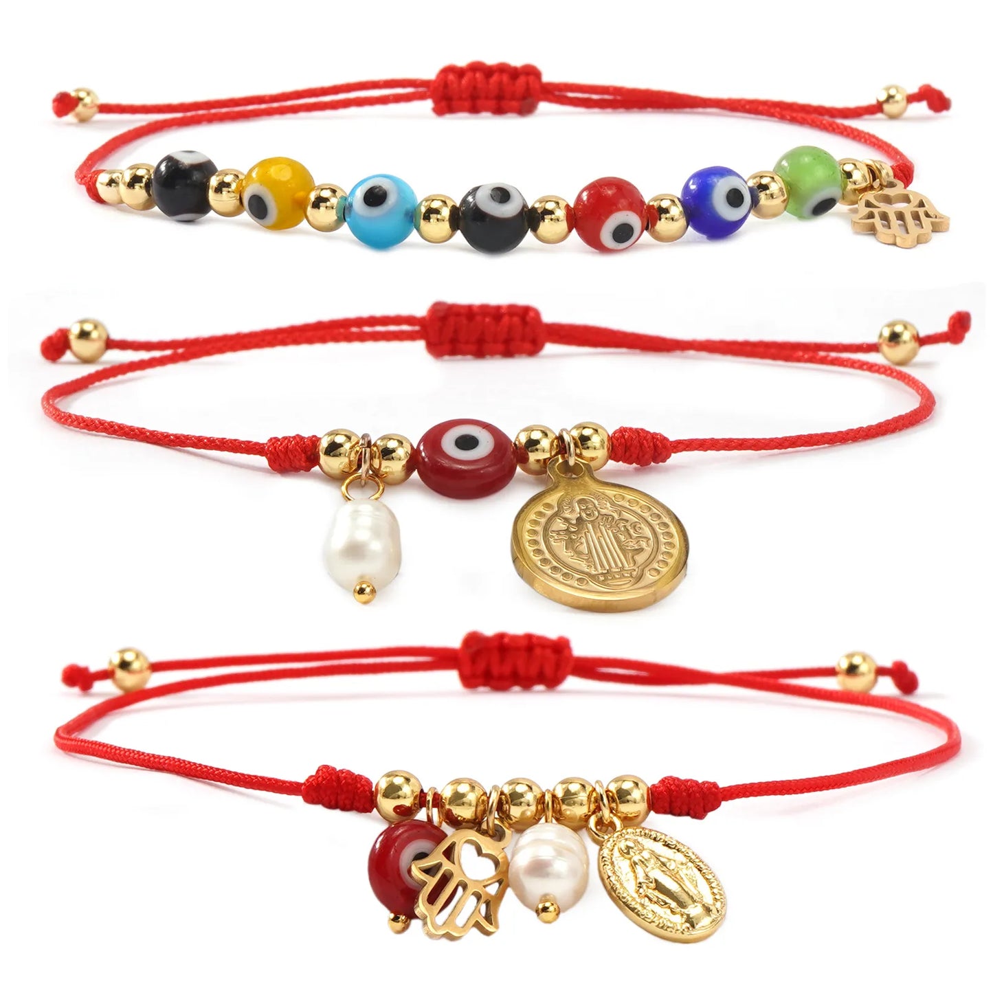 Juego Pulseras Ojos Hilo Rojo Buena Suerte